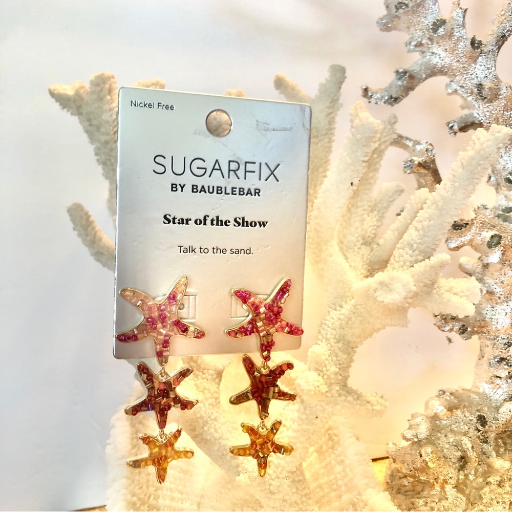 BaubleBar Sugarfix Pink and Gold Starfish Drop Earrings
